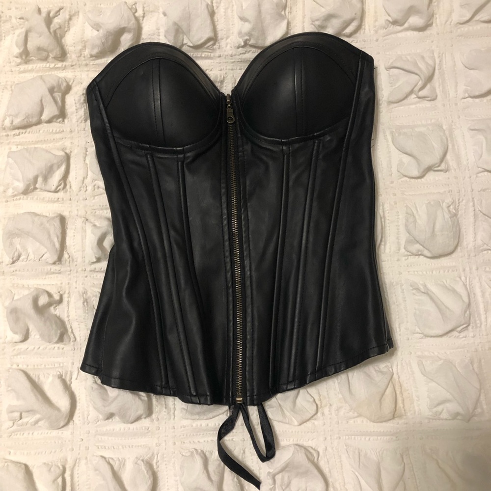Black faux leather corset